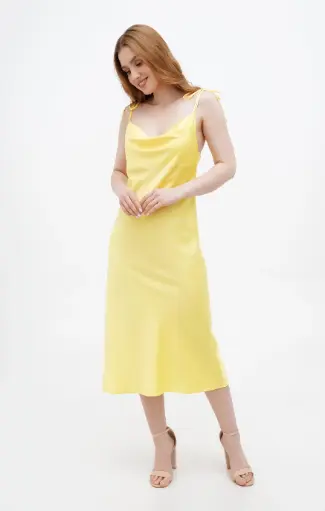 Iren Yellow Silk Midi Slip Dress