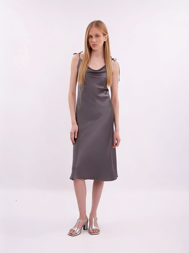Iren Dark Grey Silk Midi Slip Dress