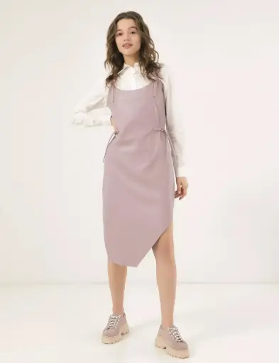 Powder Pink Leather Dress Midi