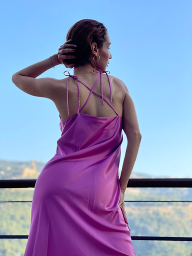 Iren Crimson Pink Silk Midi Slip Dress