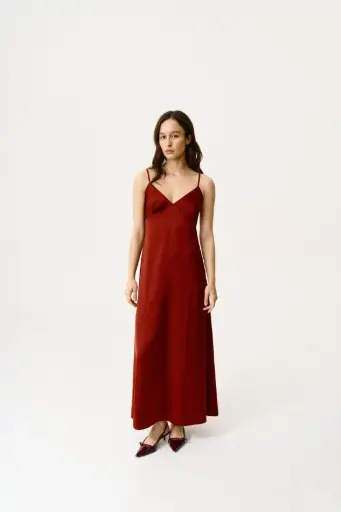 Nika Terracotta Silk Maxi Dress 