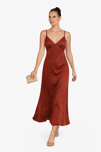Nika Terracotta Silk Maxi Dress 